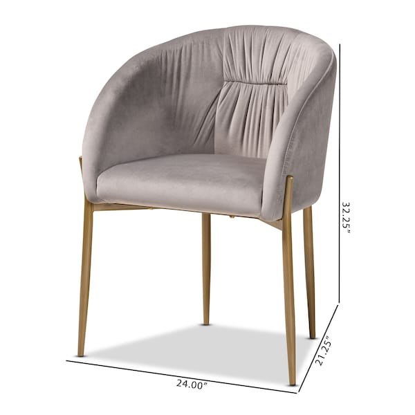 Ballard Glam And Luxe Grey Velvet Upholstered And Gold Finished Metal Dining Chair